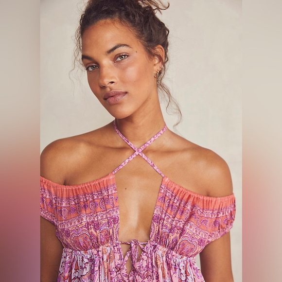 Free People Intimately FP Bali Mariposa Mini Slip Dress Tunic Boho Pink/Orange S - Picture 3 of 9